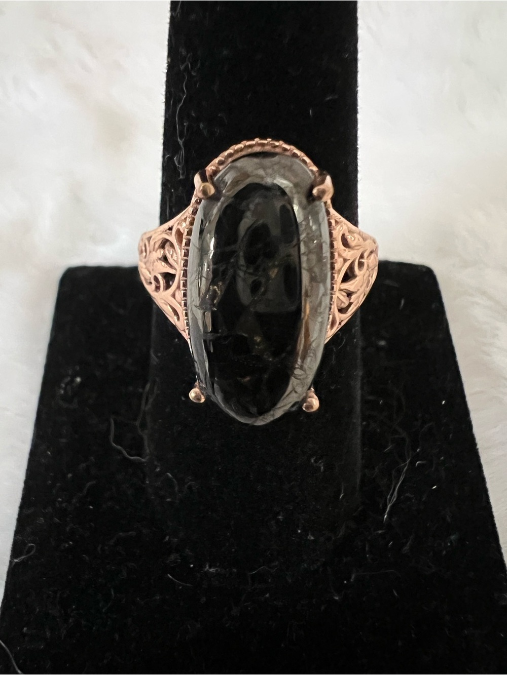 Shungite Oval Filigree Ring - Rose Gold Tone